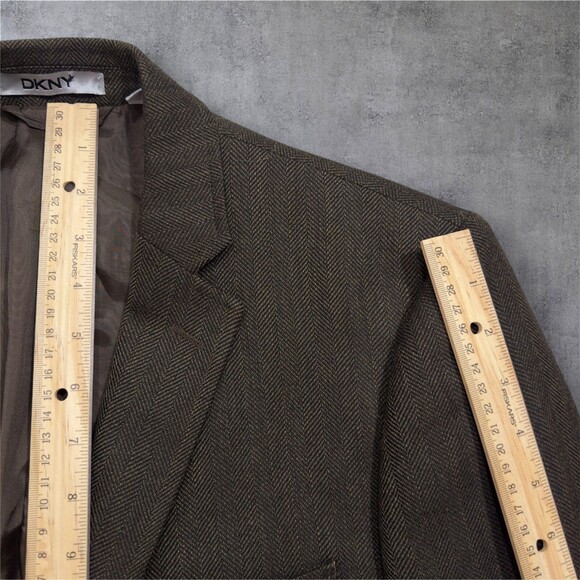 DKNY Mens Blazer Sport Coat Two Button Jacket 40R WOOL  Brown Herringbone Suits - Picture 9 of 16